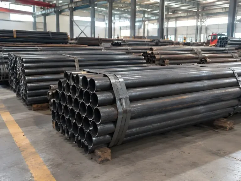 Carbon steel pipes on an industrial weighing scale for weight estimation